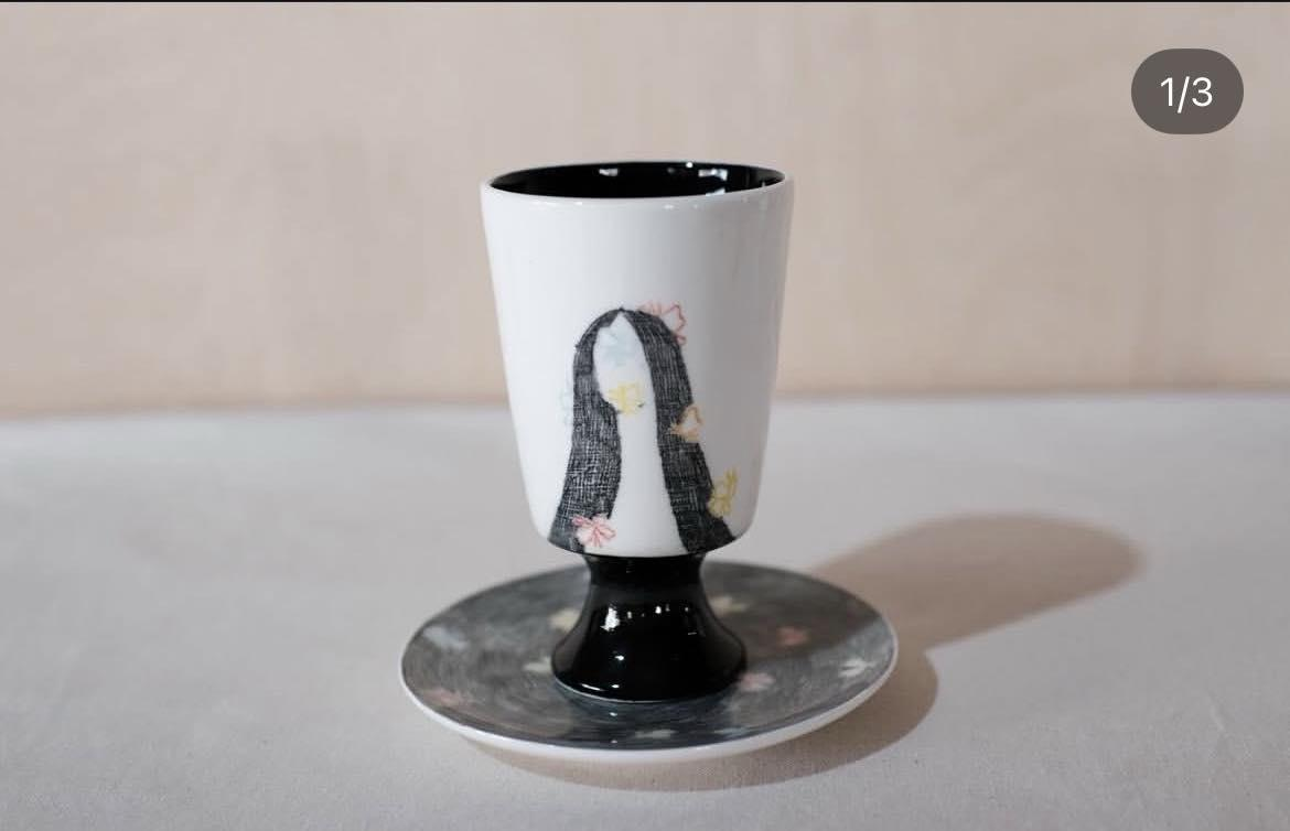 蝴蝶與女子杯(含盤)